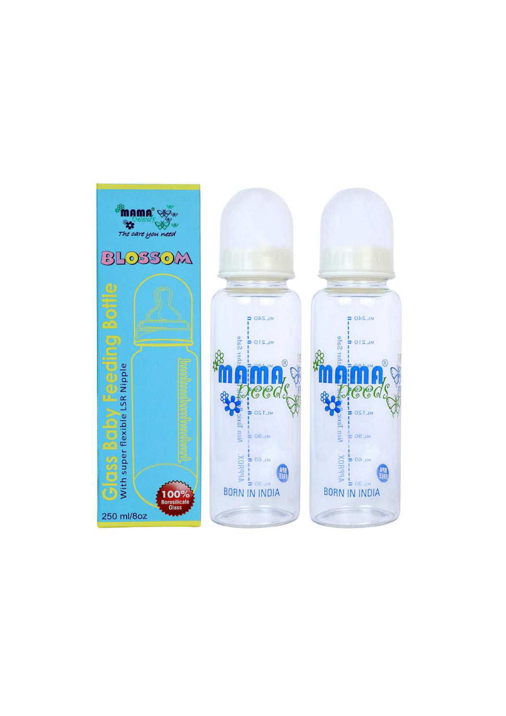 BLOSSOM Borosilicate Glass Feeding Bottle, 250 ml BPA Free