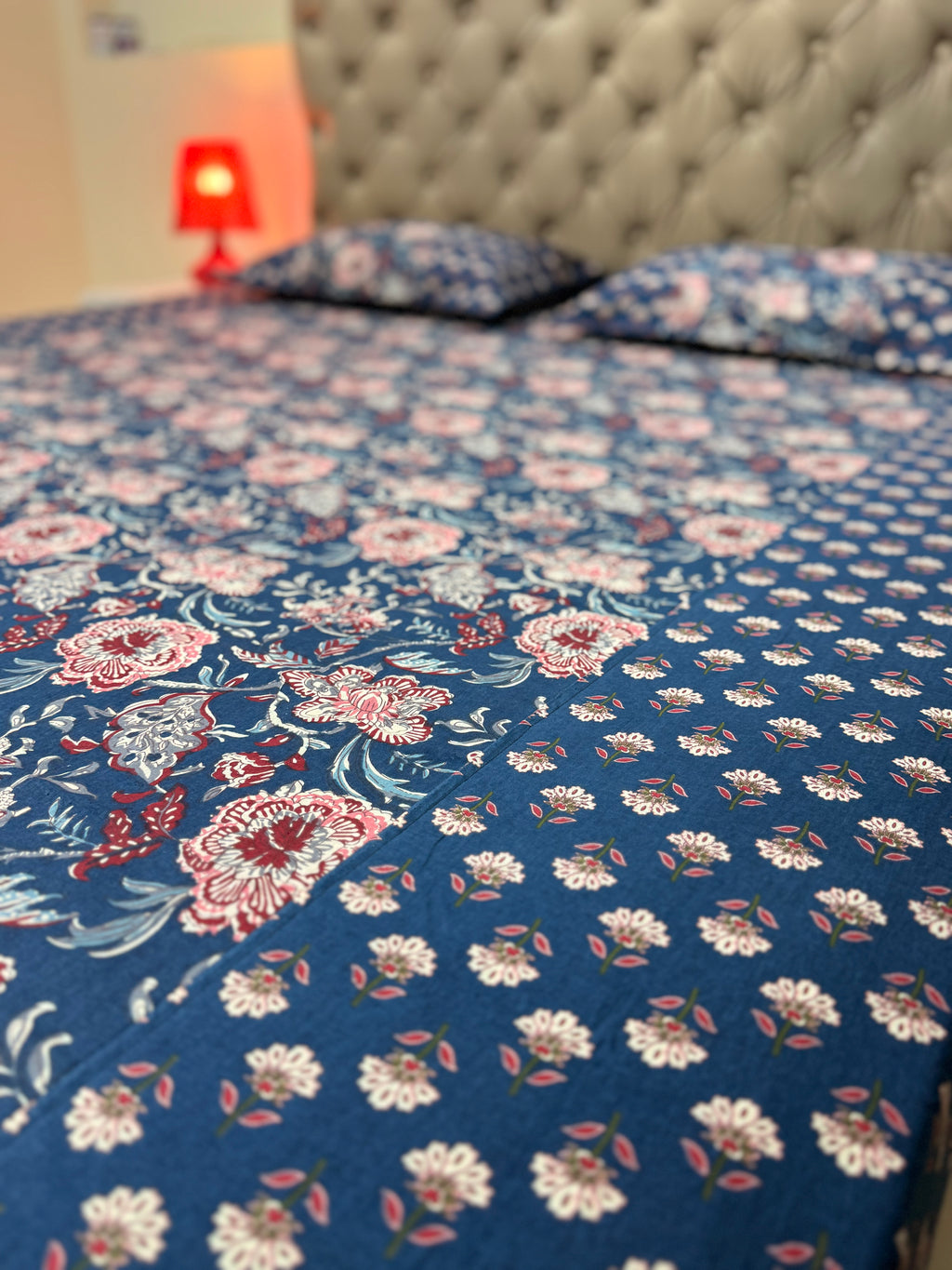AJRAKH Print bed Sheet (Navy Blue)
