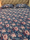 AJRAKH Print bed Sheet (Navy Blue)