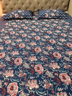AJRAKH Print bed Sheet (Navy Blue)