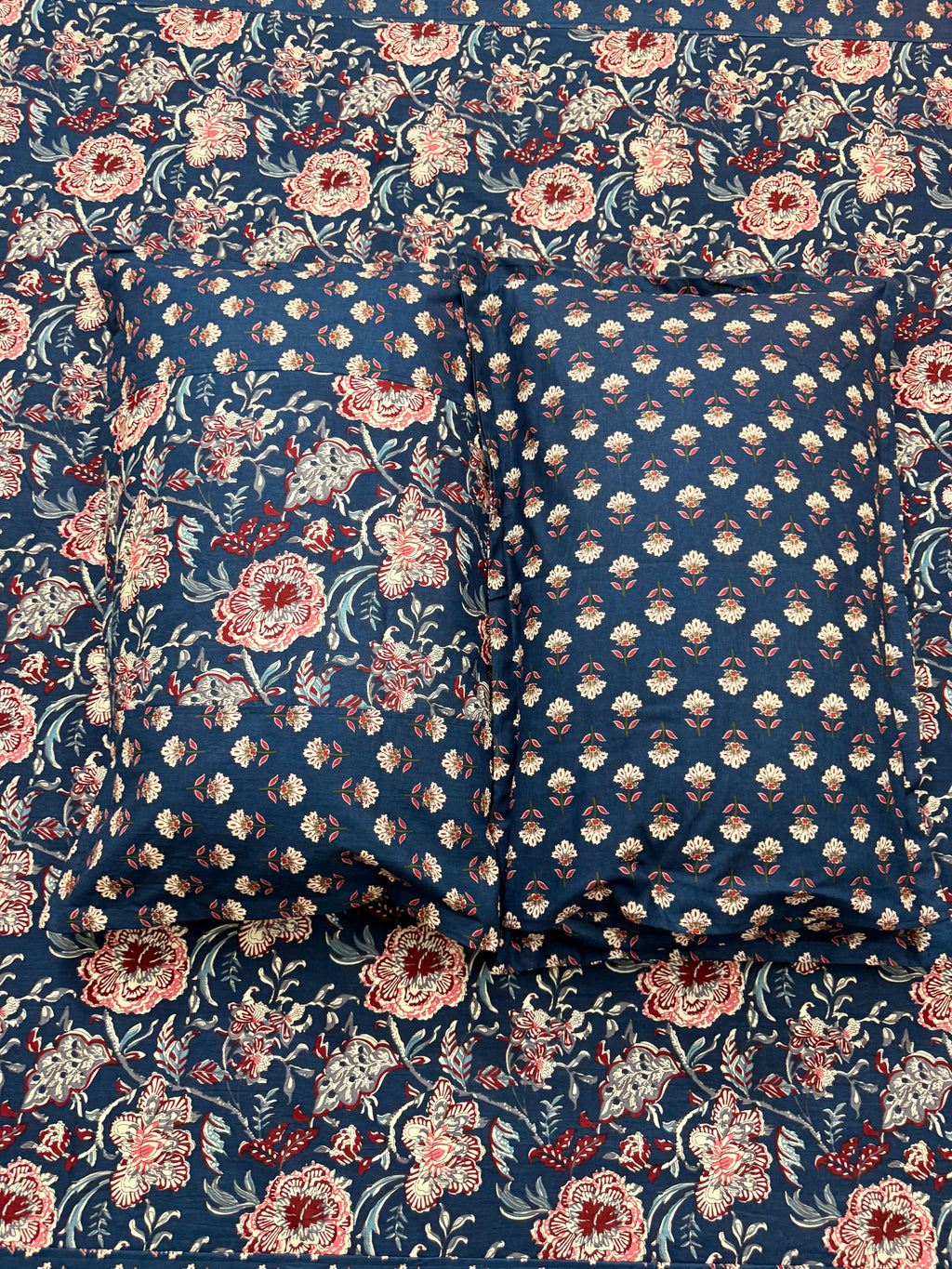 AJRAKH Print bed Sheet (Navy Blue)