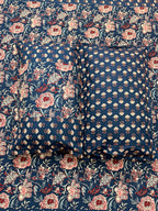 AJRAKH Print bed Sheet (Navy Blue)
