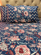 AJRAKH Print bed Sheet (Navy Blue)