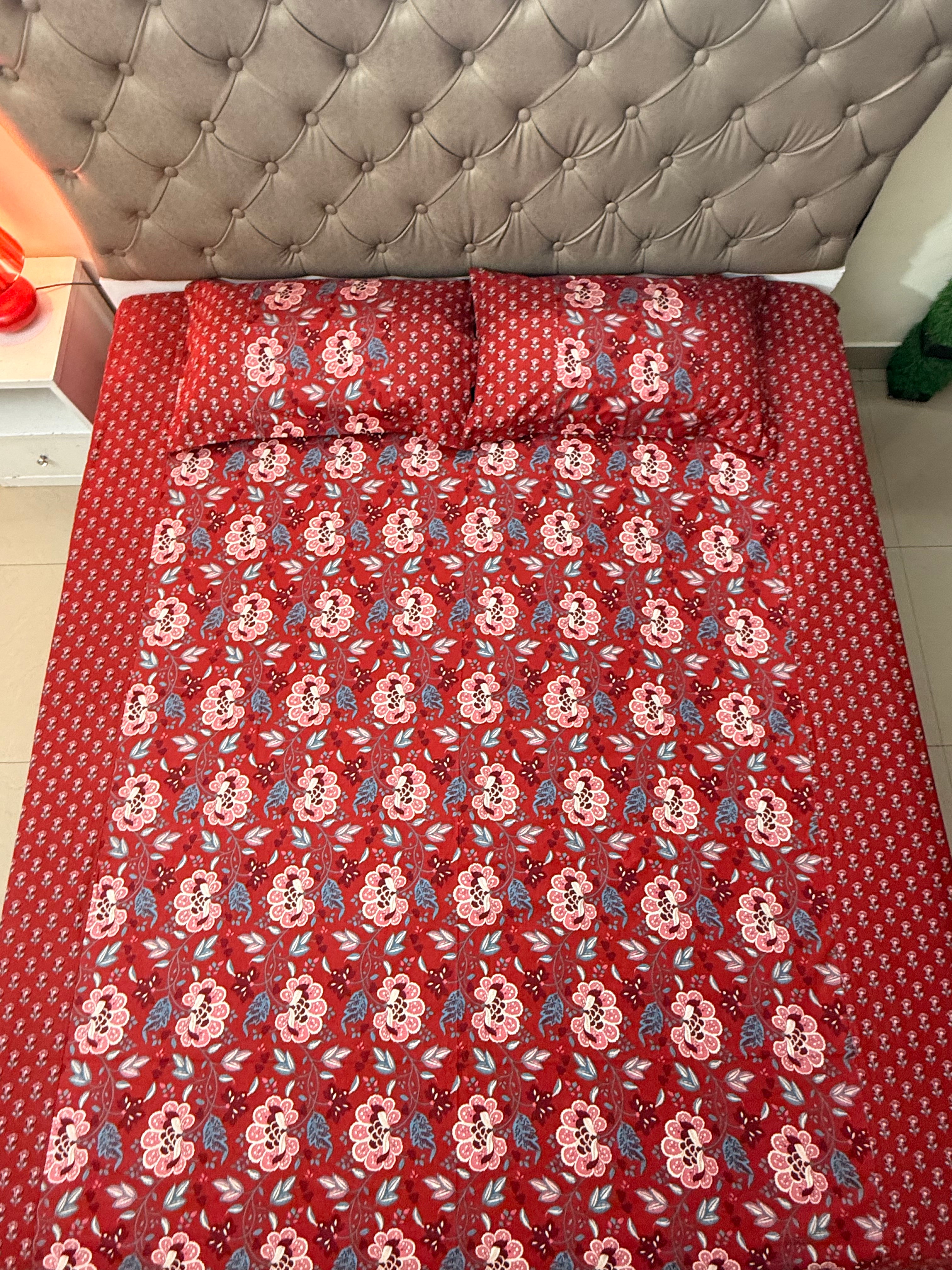 Ajrakh print Bed Sheet (Red)