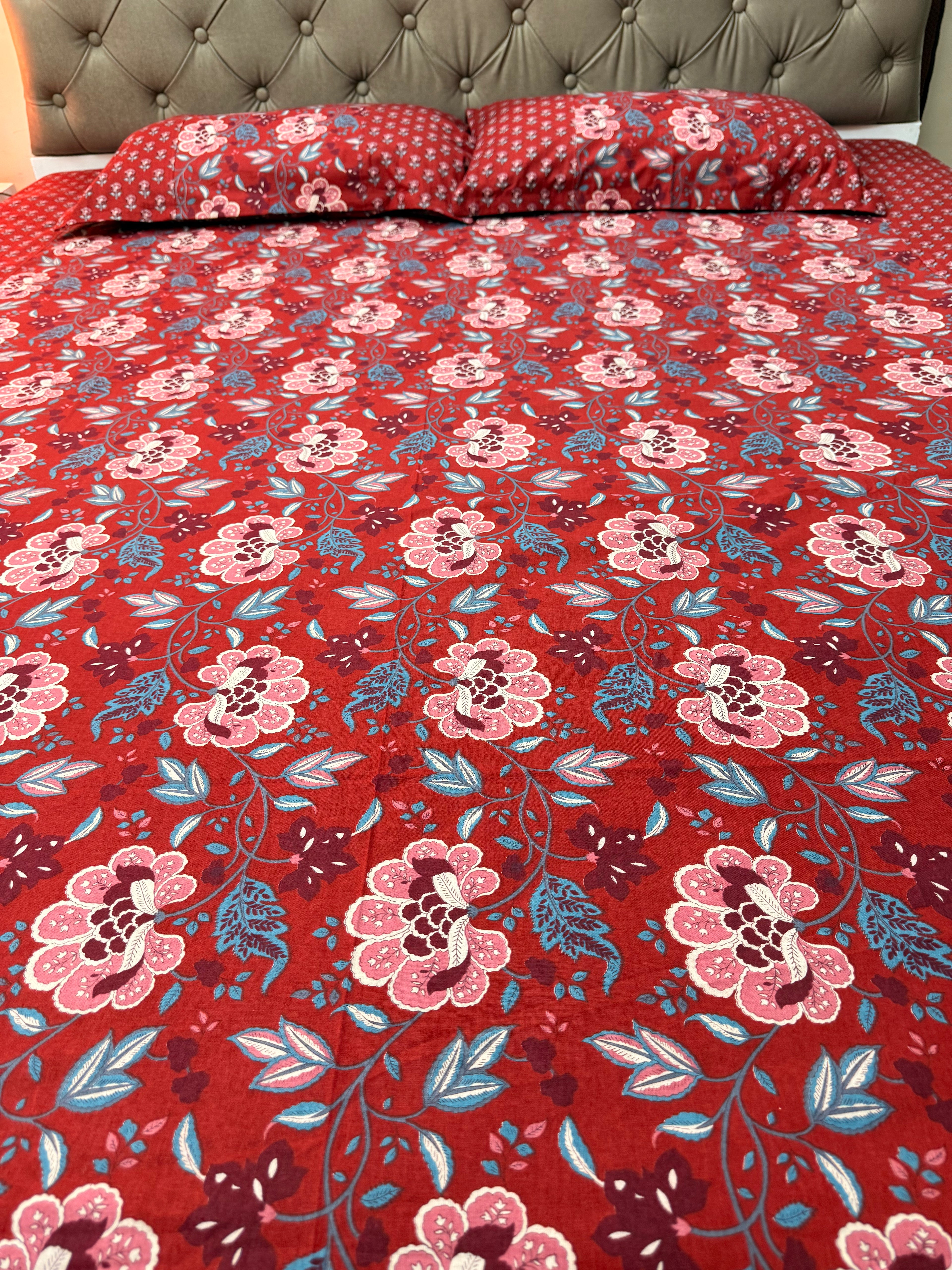Ajrakh print Bed Sheet (Red)