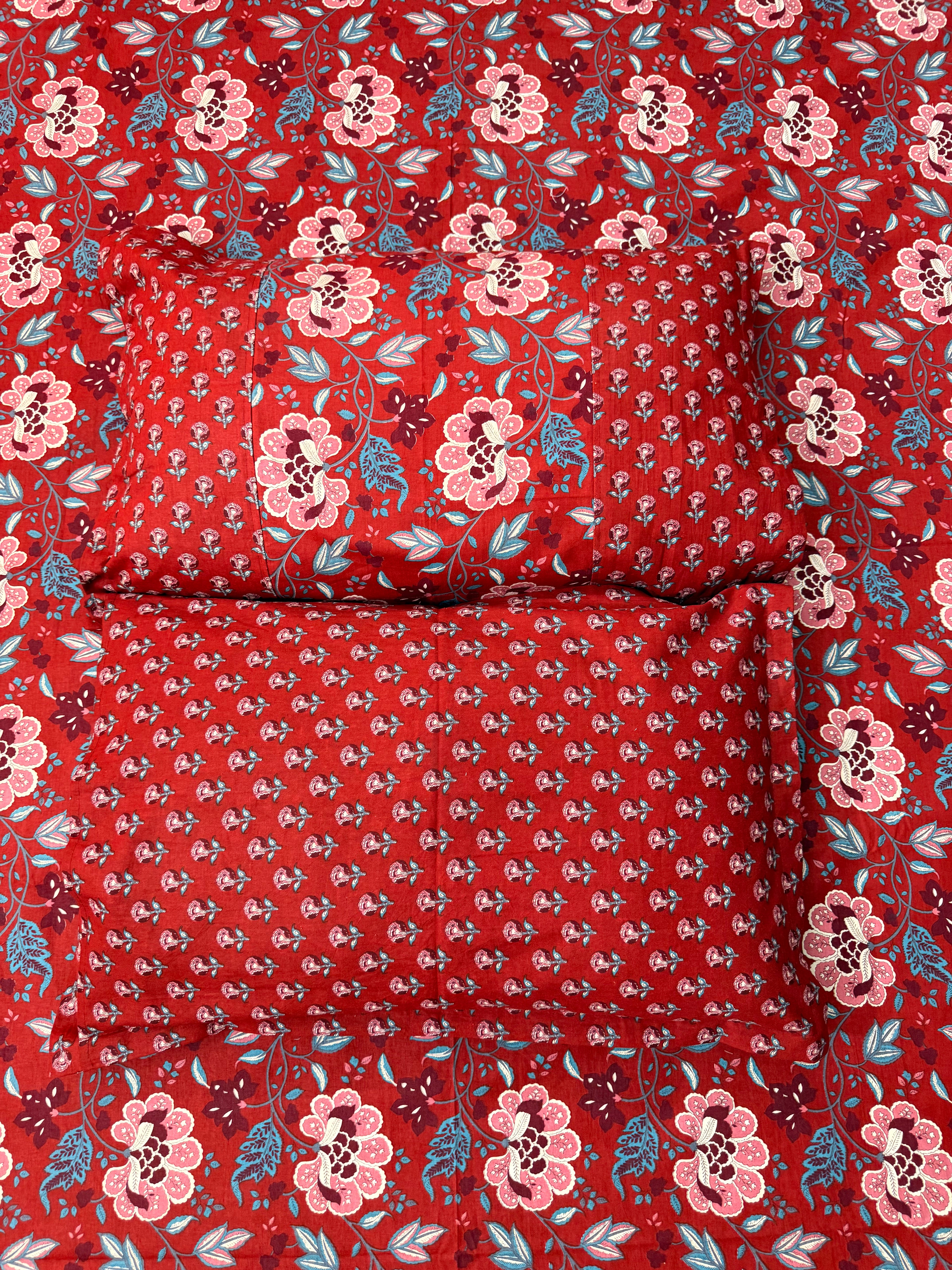 Ajrakh print Bed Sheet (Red)