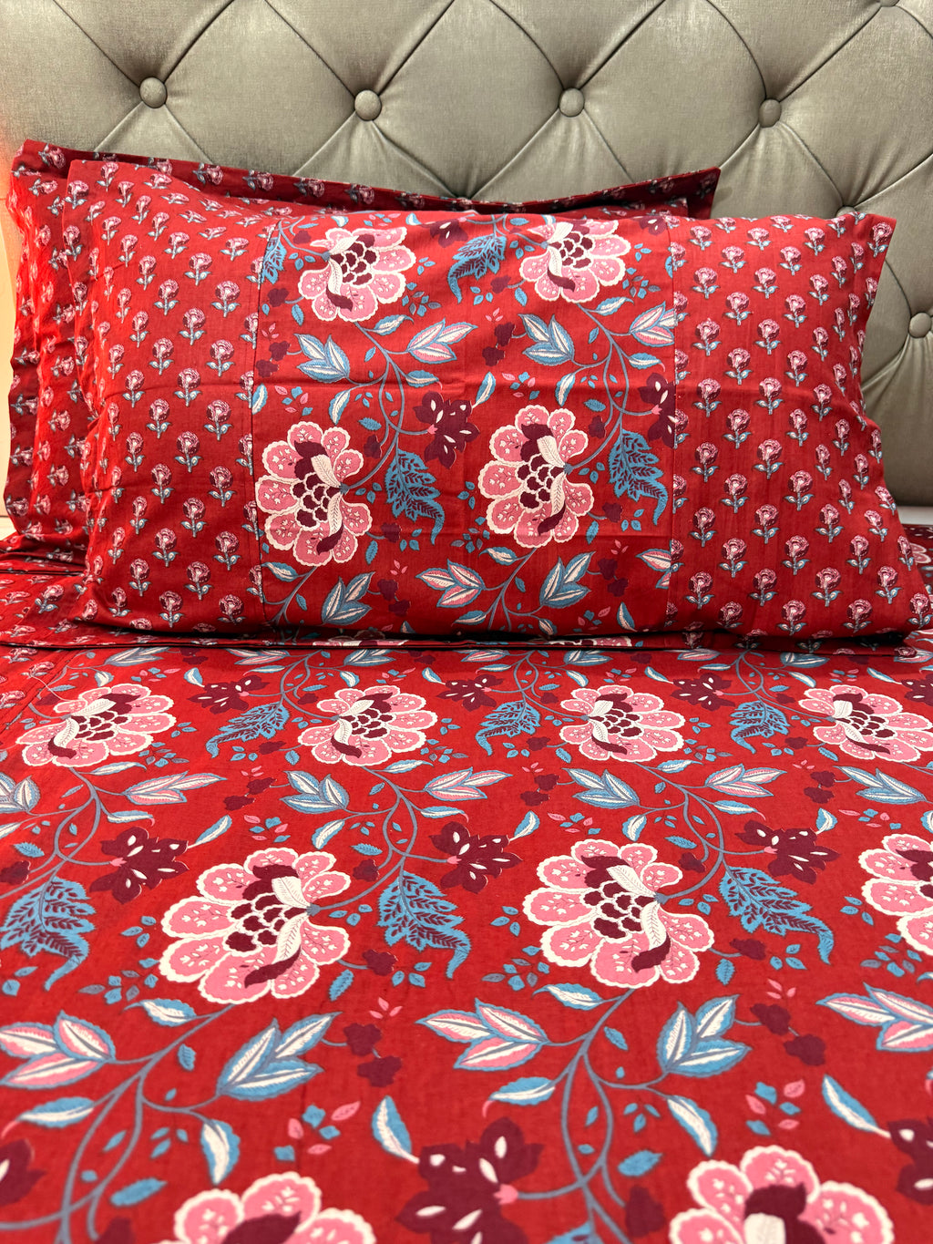 Ajrakh print Bed Sheet (Red)