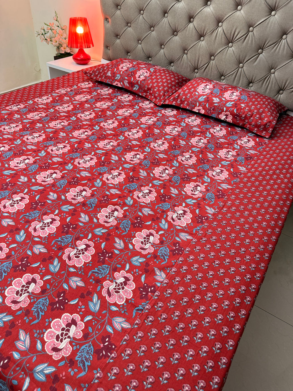 Ajrakh print Bed Sheet (Red)