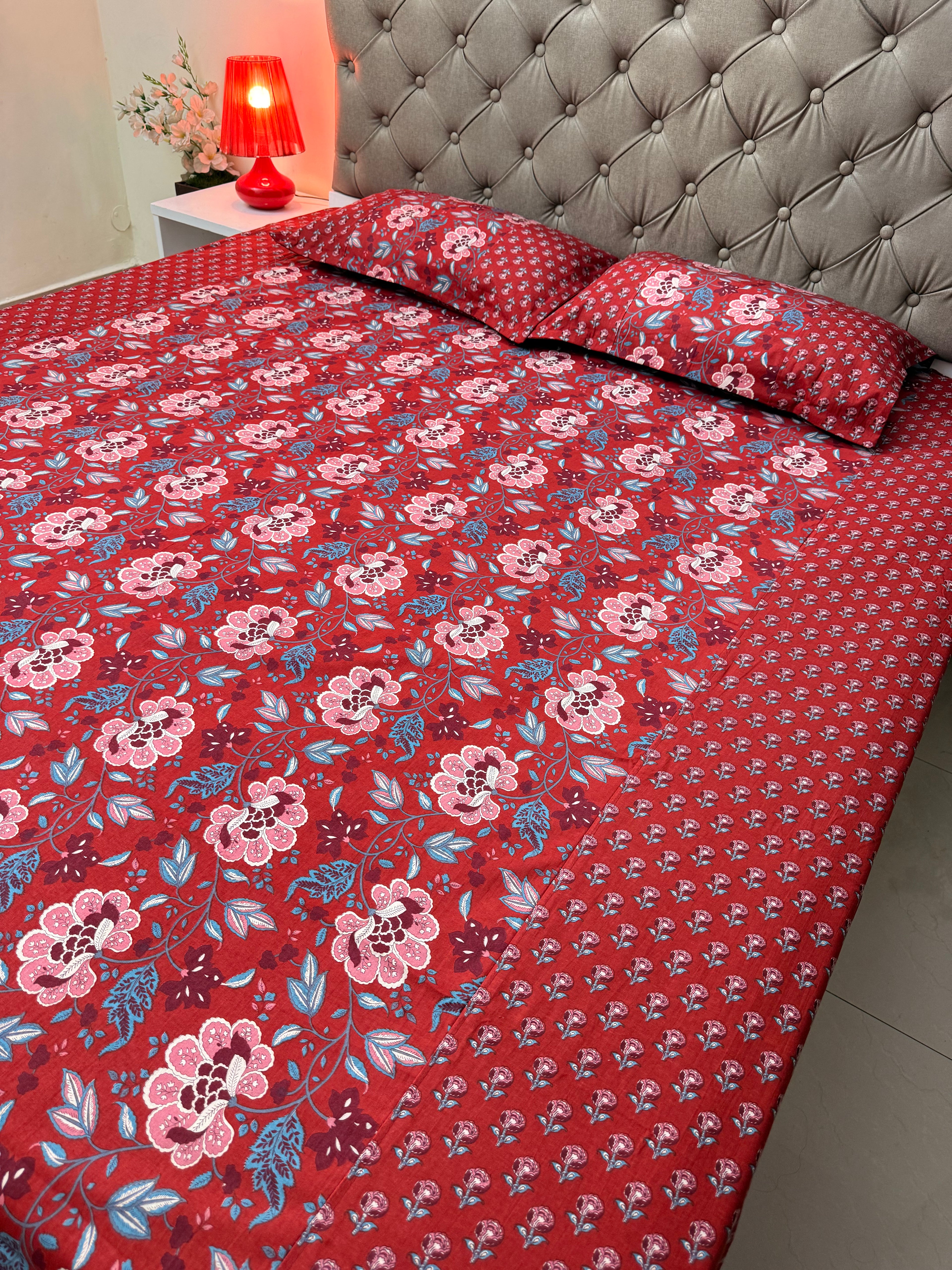 Ajrakh print Bed Sheet (Red)