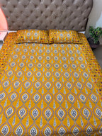 Ajrakh print Bed Sheet (Bright Yellow)
