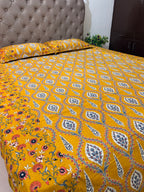 Ajrakh print Bed Sheet (Bright Yellow)