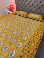 Ajrakh print Bed Sheet (Bright Yellow)