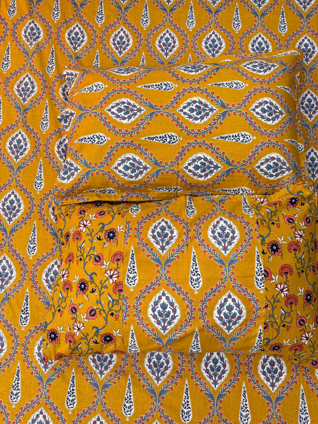 Ajrakh print Bed Sheet (Bright Yellow)