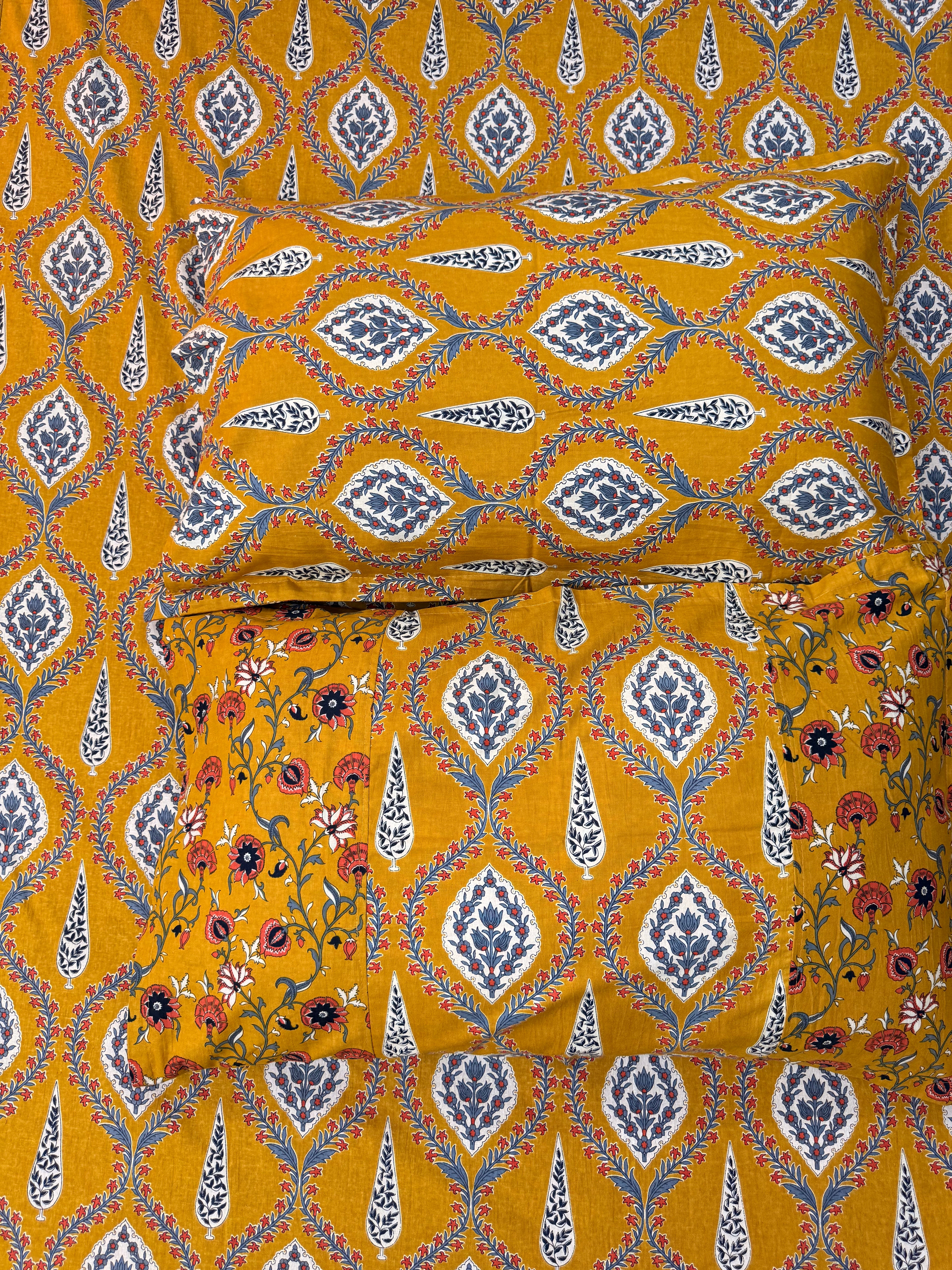 Ajrakh print Bed Sheet (Bright Yellow)