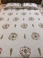 Jute cotton knitted hand block print premium bed cover (Bird print)