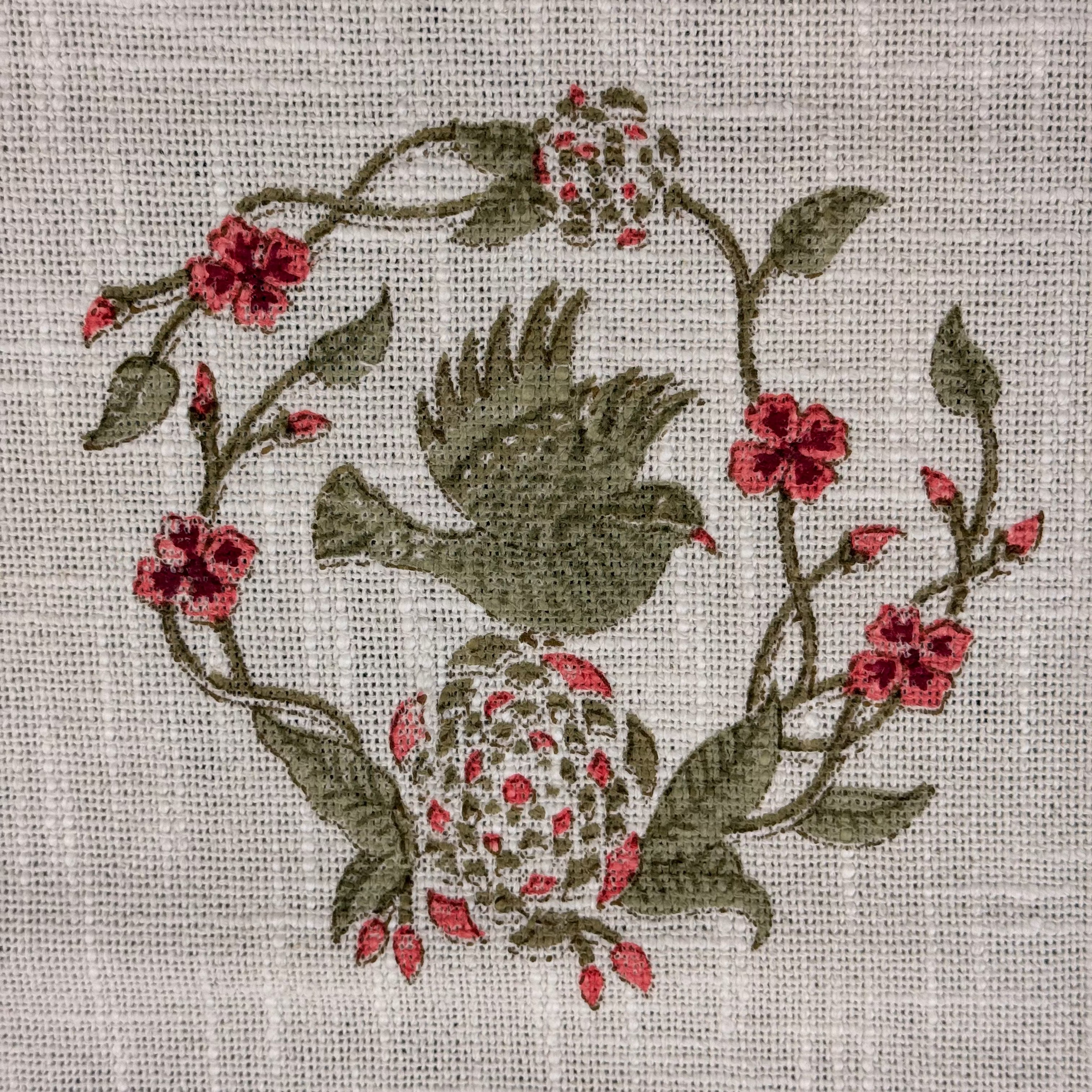 Jute cotton knitted hand block print premium bed cover (Bird print)