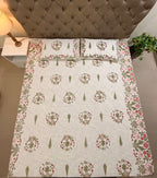 Jute cotton knitted hand block print premium bed cover (Bird print)