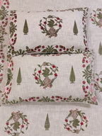 Jute cotton knitted hand block print premium bed cover (Bird print)