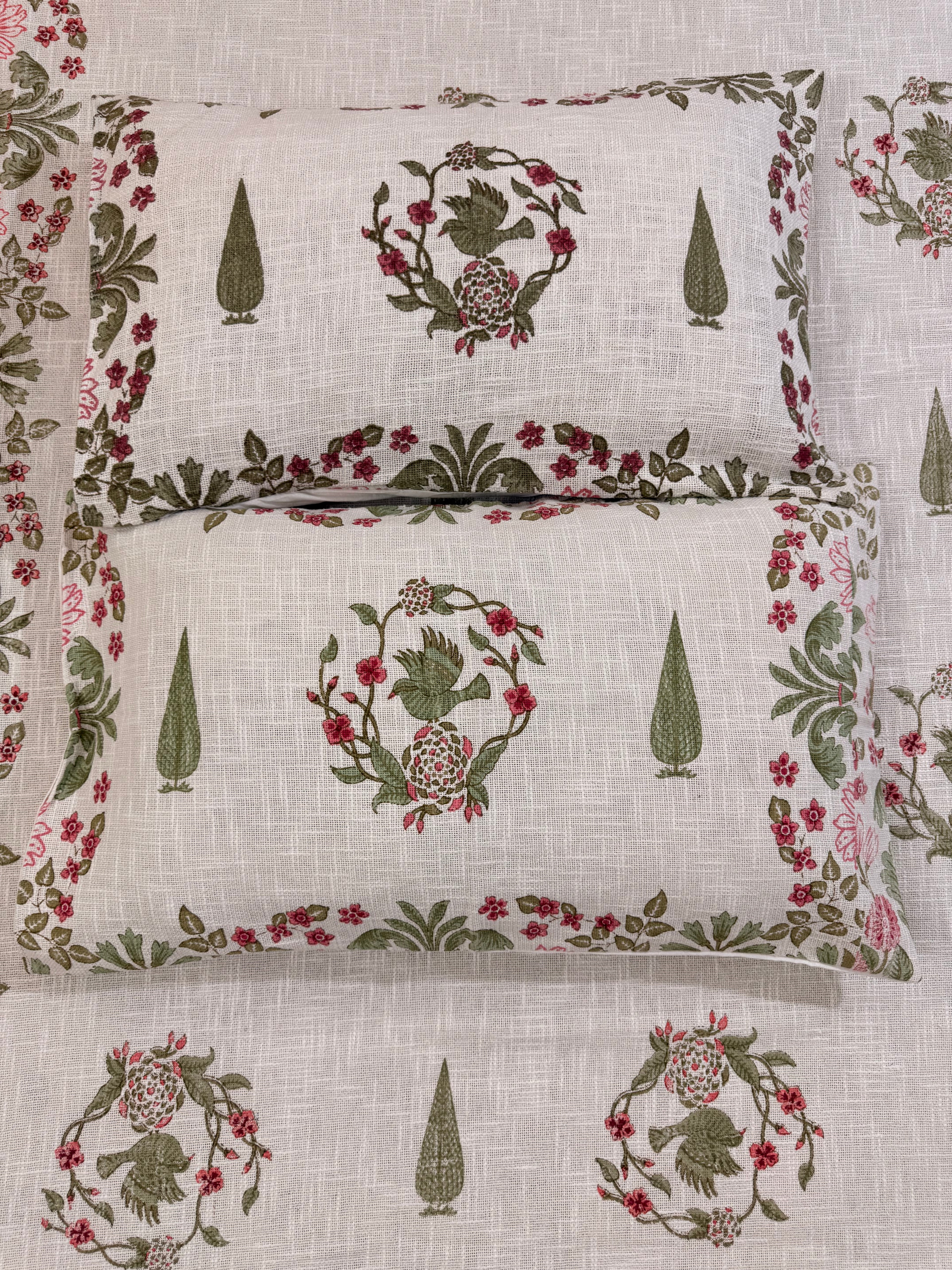 Jute cotton knitted hand block print premium bed cover (Bird print)