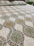 Jute cotton knitted hand block print premium bed cover (Jaal print)