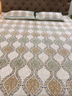 Jute cotton knitted hand block print premium bed cover (Jaal print)