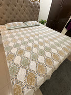 Jute cotton knitted hand block print premium bed cover (Jaal print)