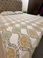 Jute cotton knitted hand block print premium bed cover (Jaal print)