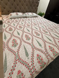 Jute cotton knitted hand block print premium bed cover (Phool patti print)