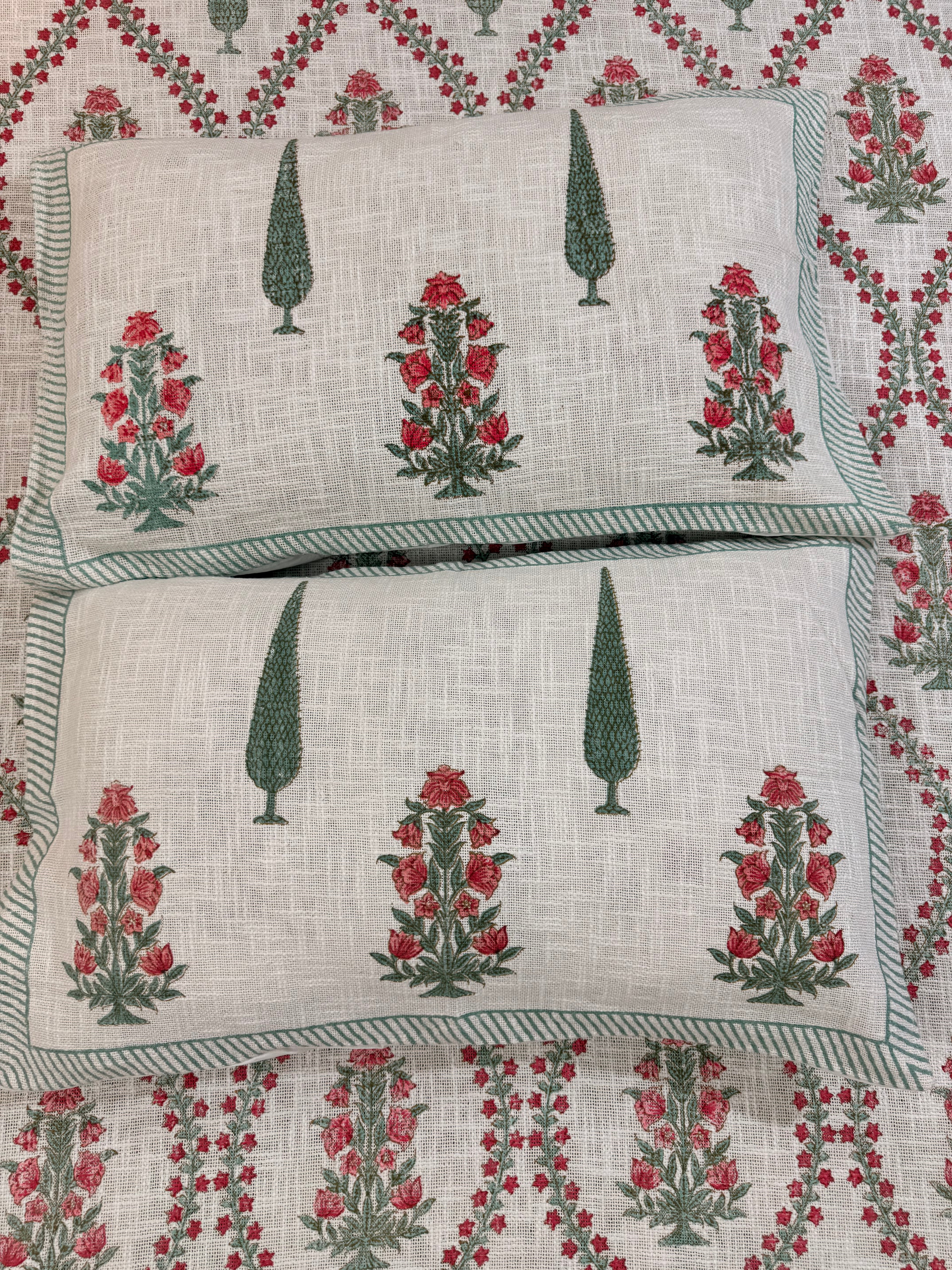 Jute cotton knitted hand block print premium bed cover (Phool patti print)