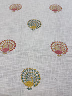 Jute cotton knitted hand block print premium bed cover (Peacock Print)
