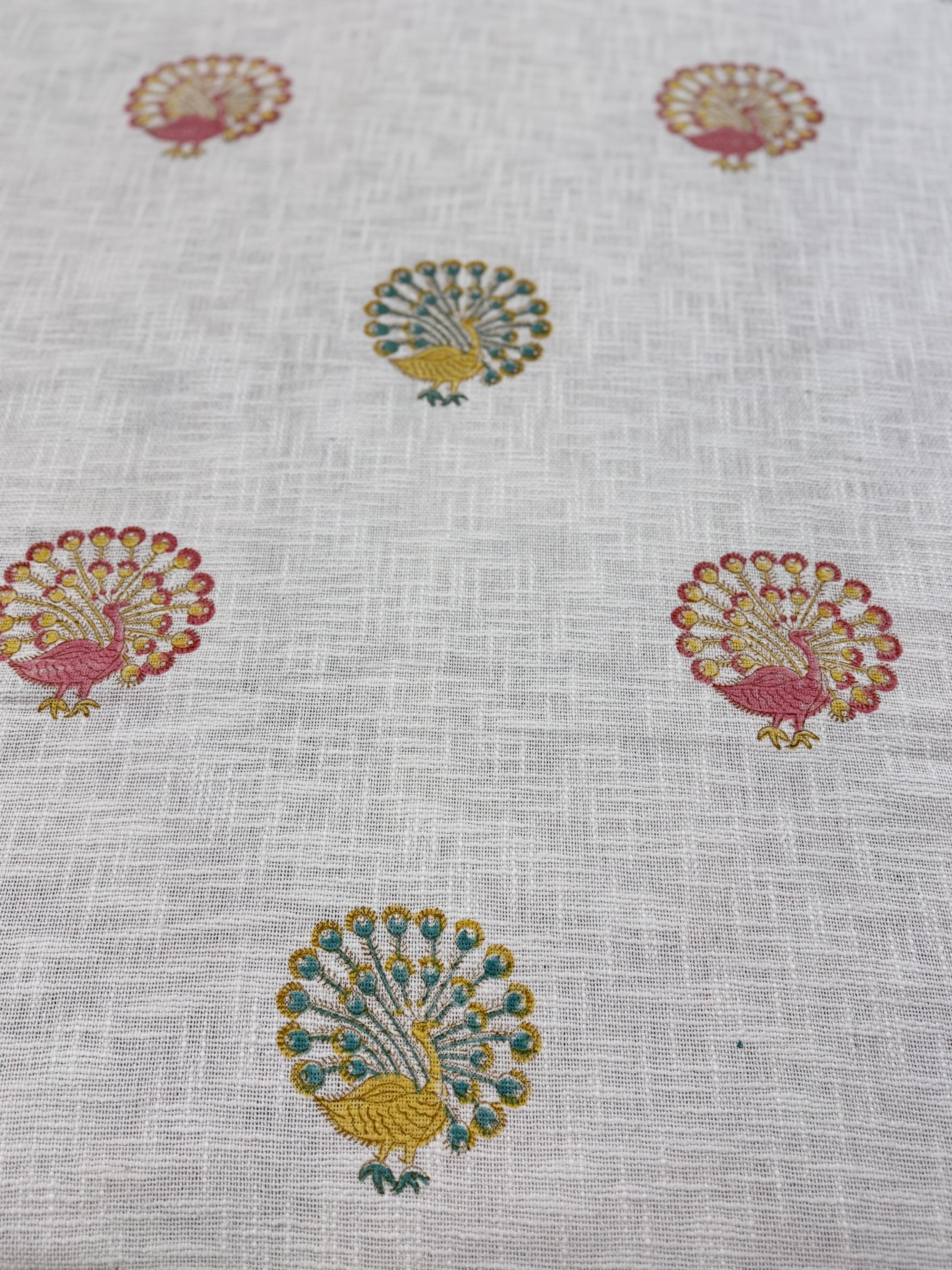 Jute cotton knitted hand block print premium bed cover (Peacock Print)