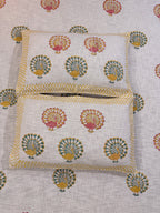 Jute cotton knitted hand block print premium bed cover (Peacock Print)