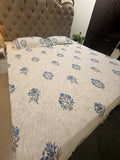Jute cotton knitted hand block print premium bed cover (Blue Pottery Inspired Print)