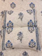 Jute cotton knitted hand block print premium bed cover (Blue Pottery Inspired Print)
