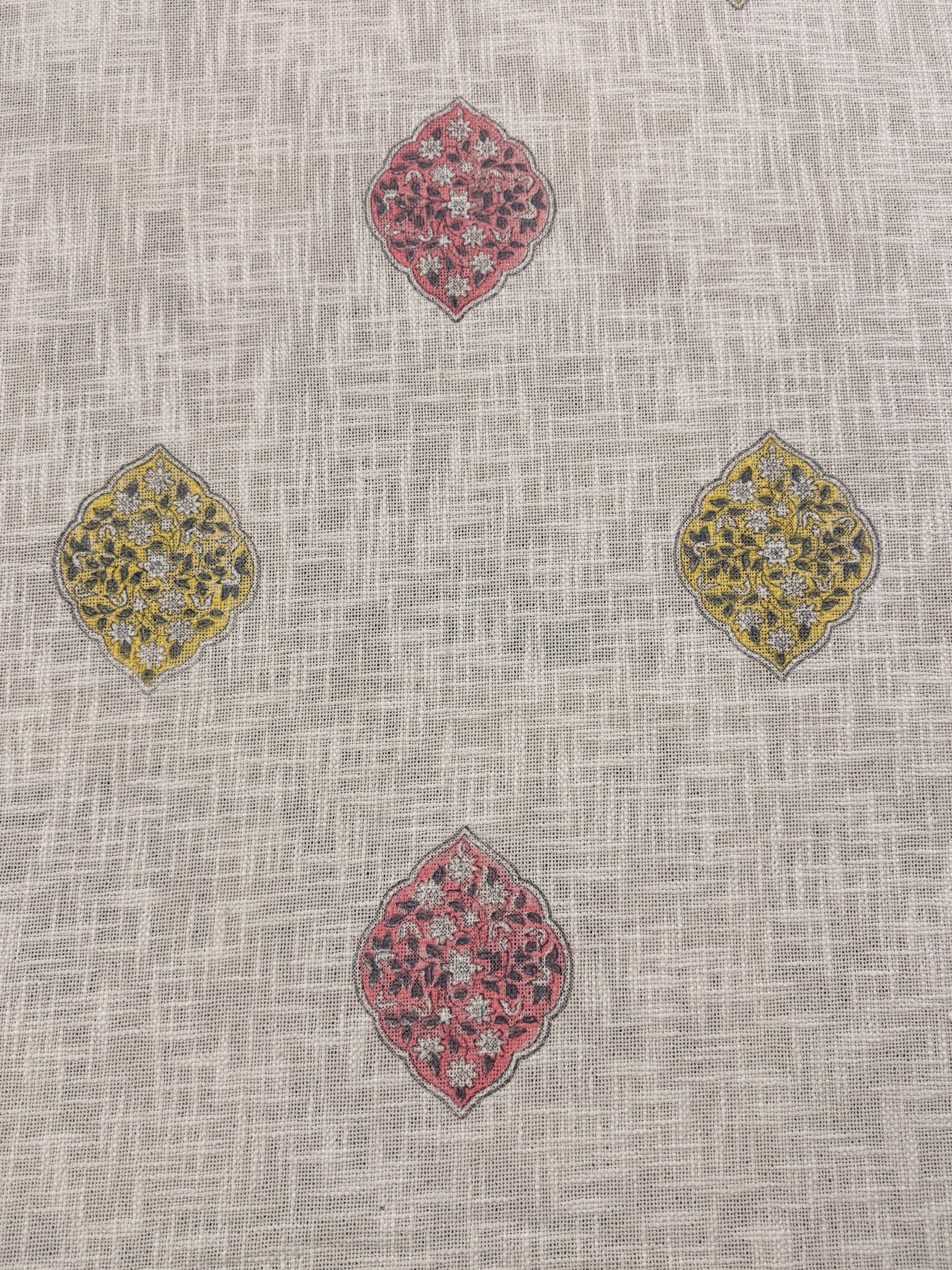 Jute cotton knitted hand block print premium bed cover (Multicolor Motifs)