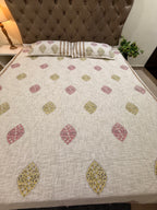 Jute cotton knitted hand block print premium bed cover (Multicolor Motifs)