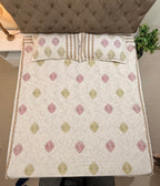 Jute cotton knitted hand block print premium bed cover (Multicolor Motifs)
