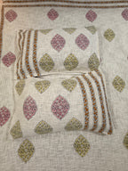 Jute cotton knitted hand block print premium bed cover (Multicolor Motifs)