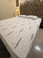 Jute cotton knitted hand block print premium bed cover (Booti Print)