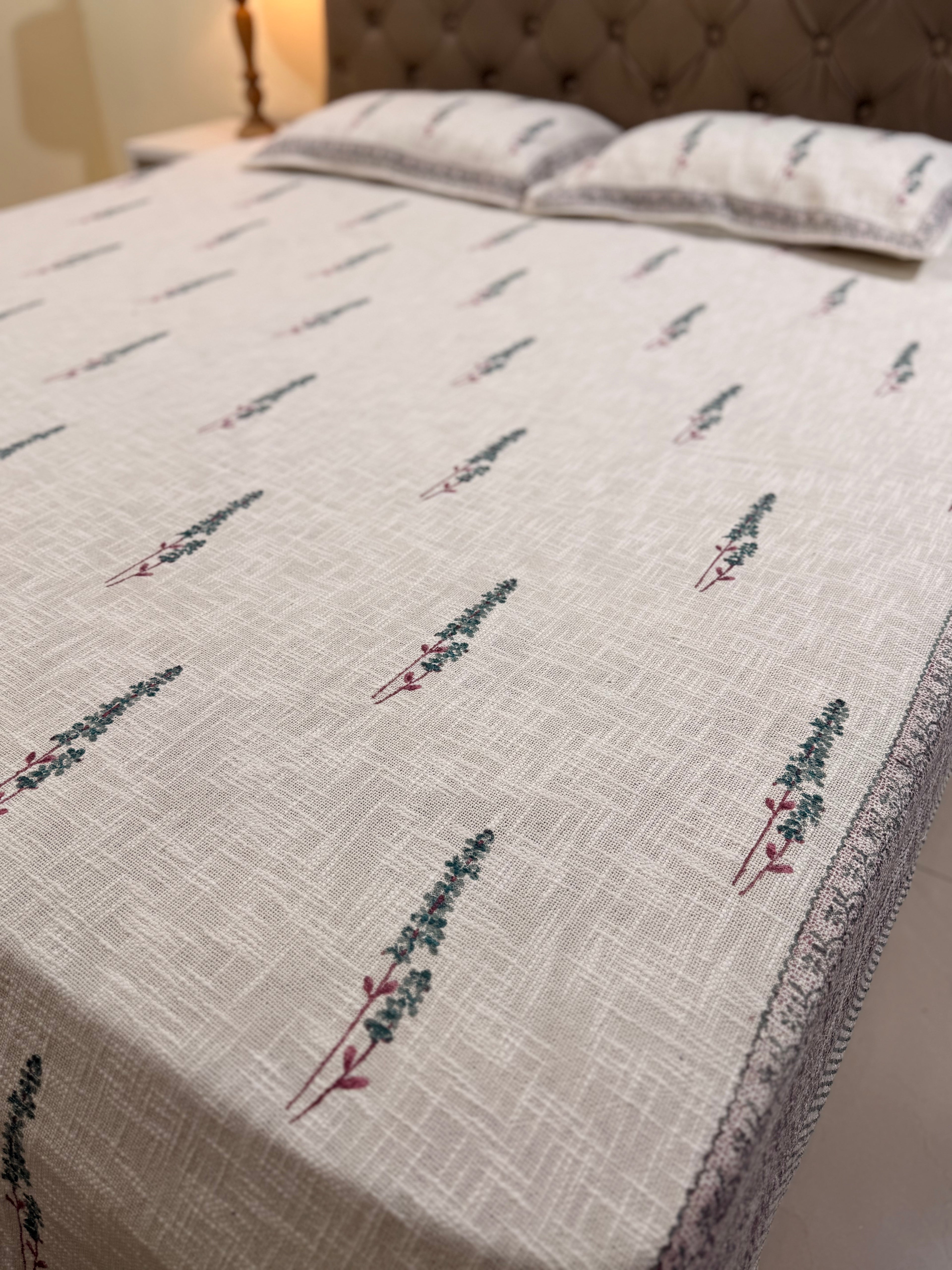 Jute cotton knitted hand block print premium bed cover (Booti Print)