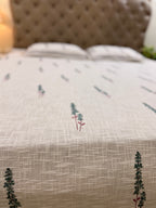 Jute cotton knitted hand block print premium bed cover (Booti Print)
