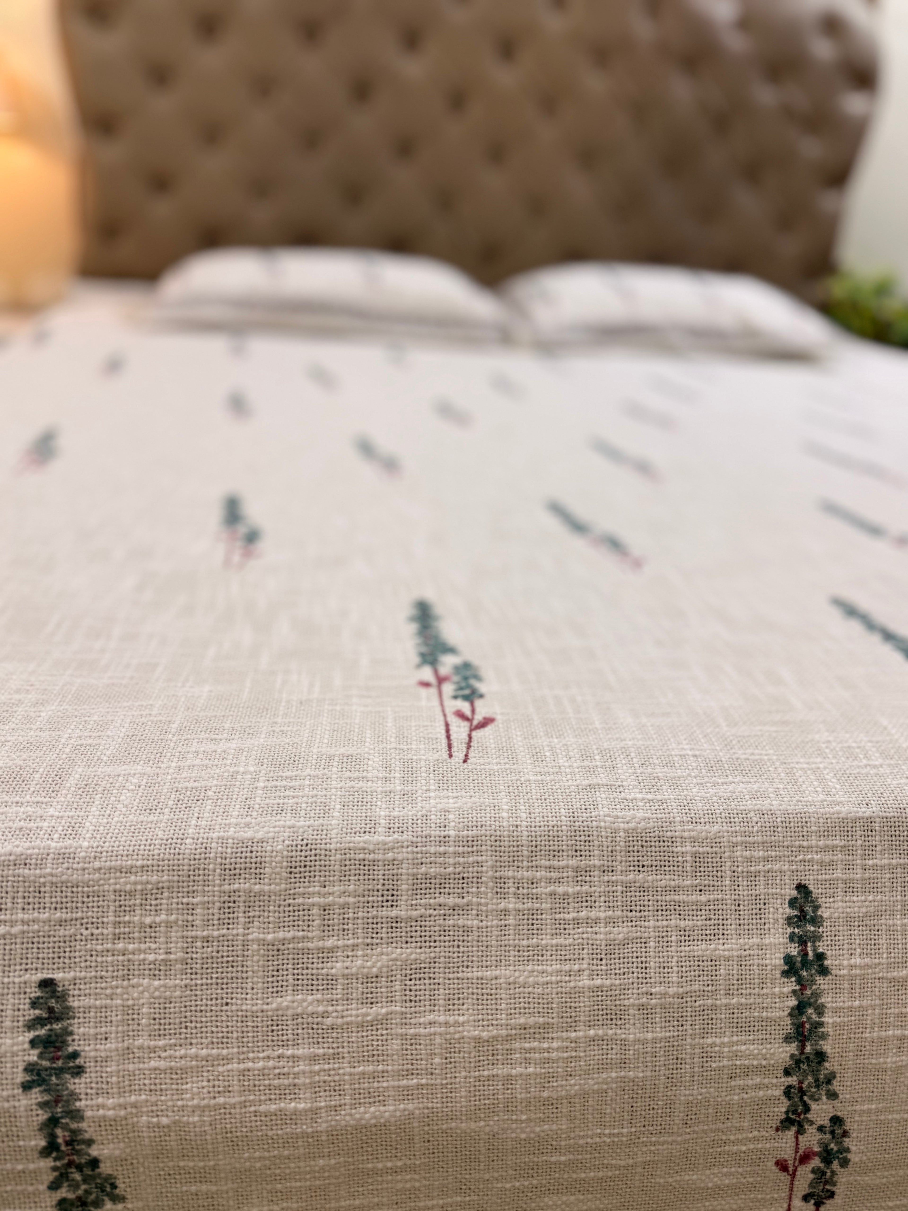 Jute cotton knitted hand block print premium bed cover (Booti Print)