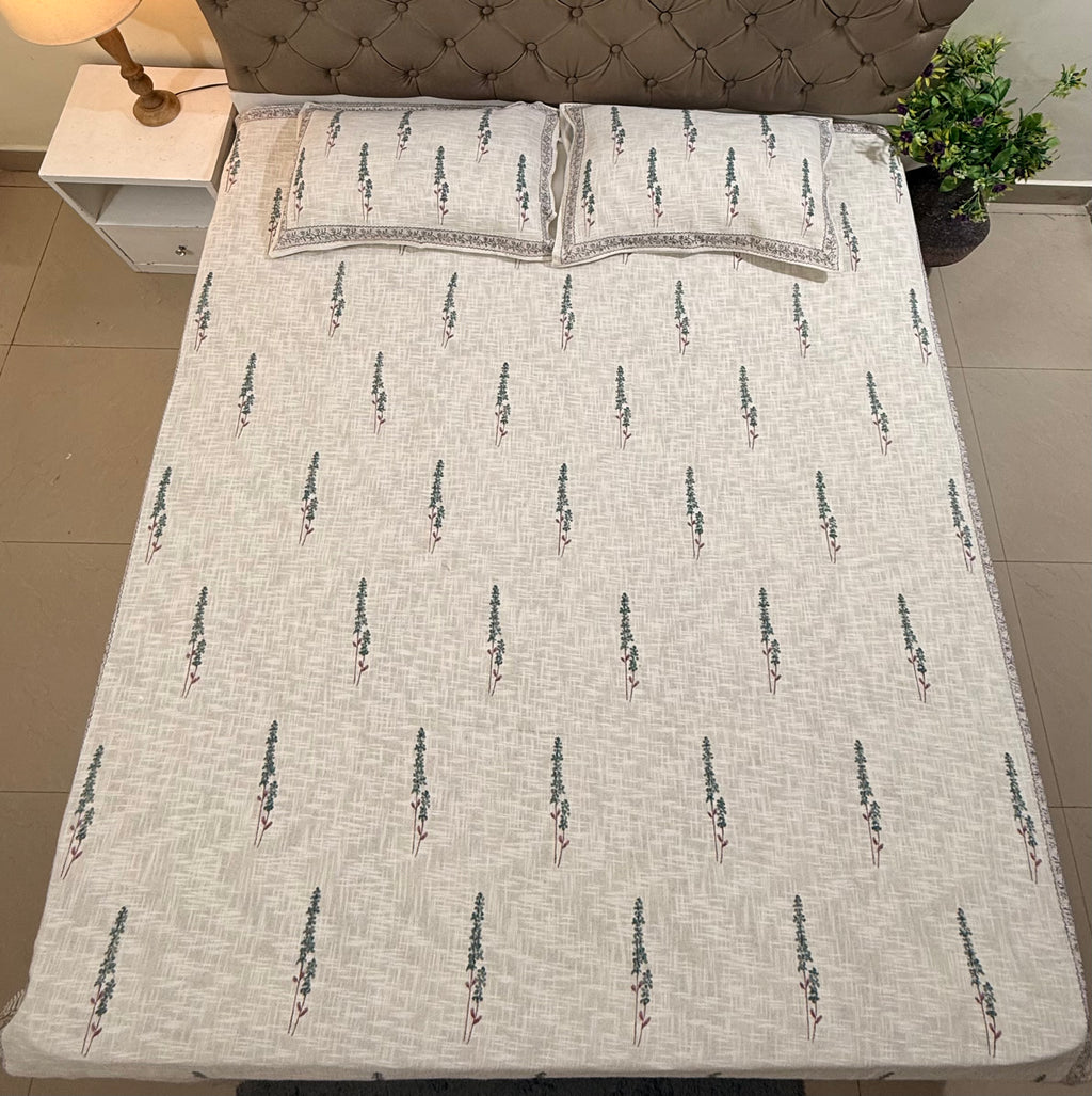 Jute cotton knitted hand block print premium bed cover (Booti Print)