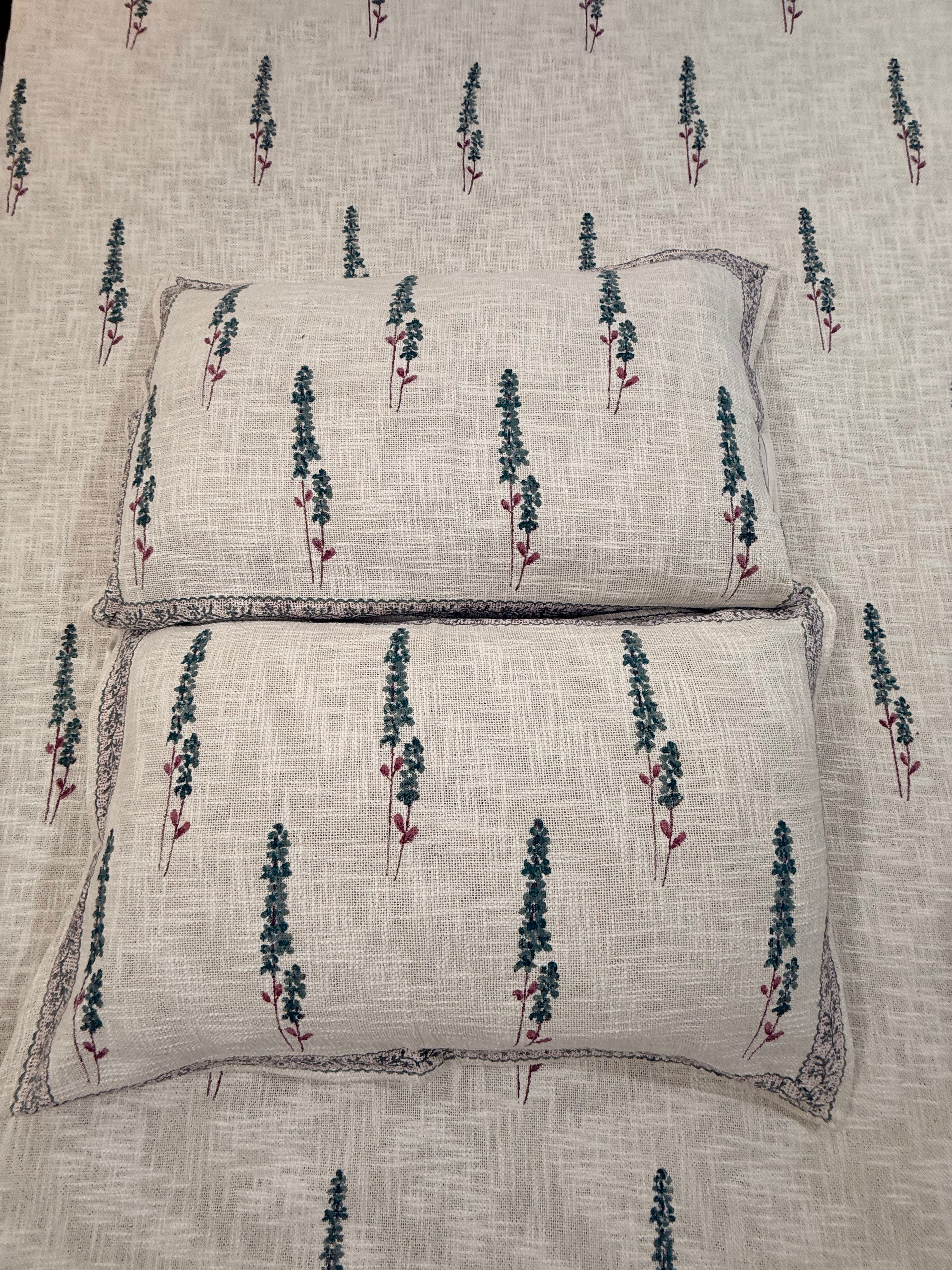 Jute cotton knitted hand block print premium bed cover (Booti Print)