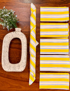 Yellow striped bamboo cotton printed napkins (Set of 6)