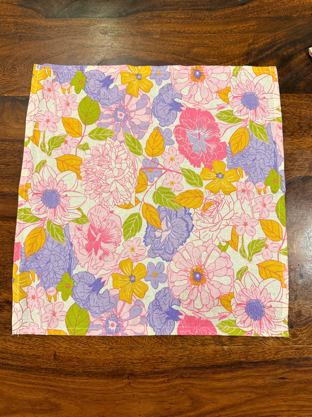 Pink & Yellow flowers print bamboo cotton printed napkins (Set of 6)