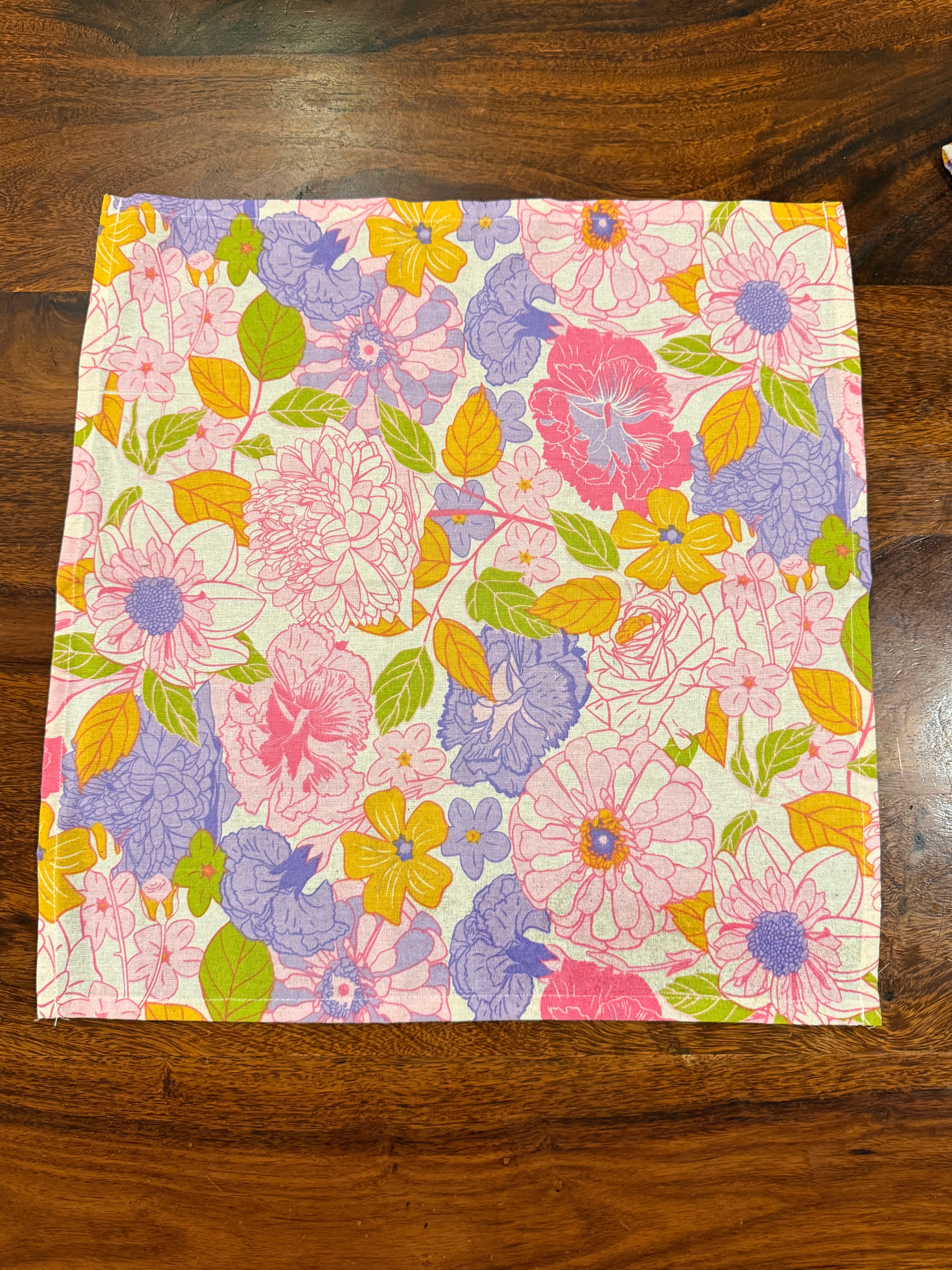 Pink & Yellow flowers print bamboo cotton printed napkins (Set of 6)