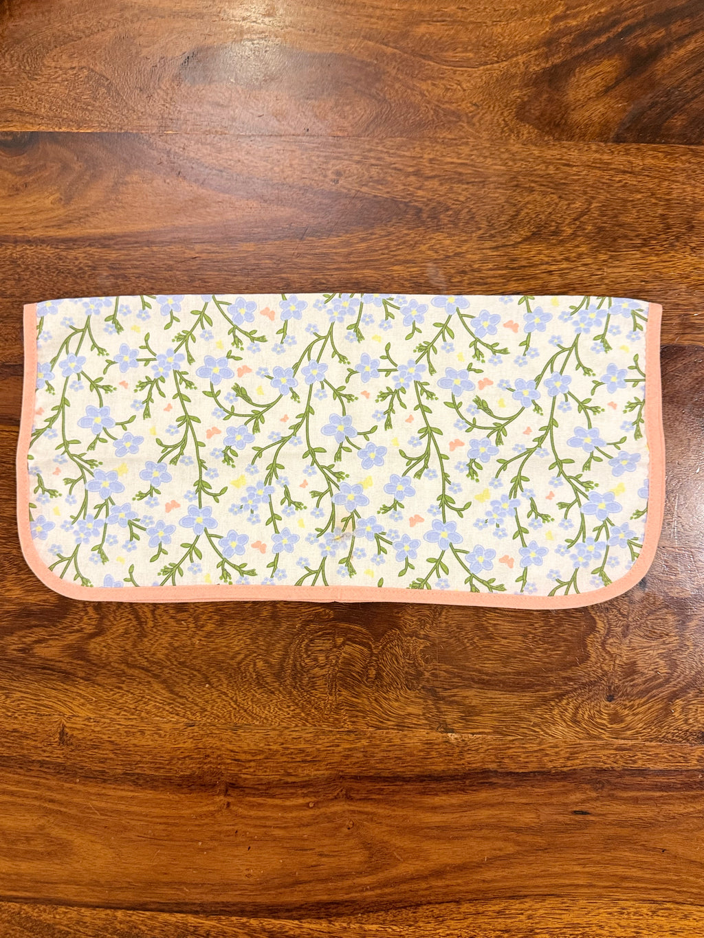 Light Blue flowers print pink borders bamboo cotton printed napkins (Set of 6)