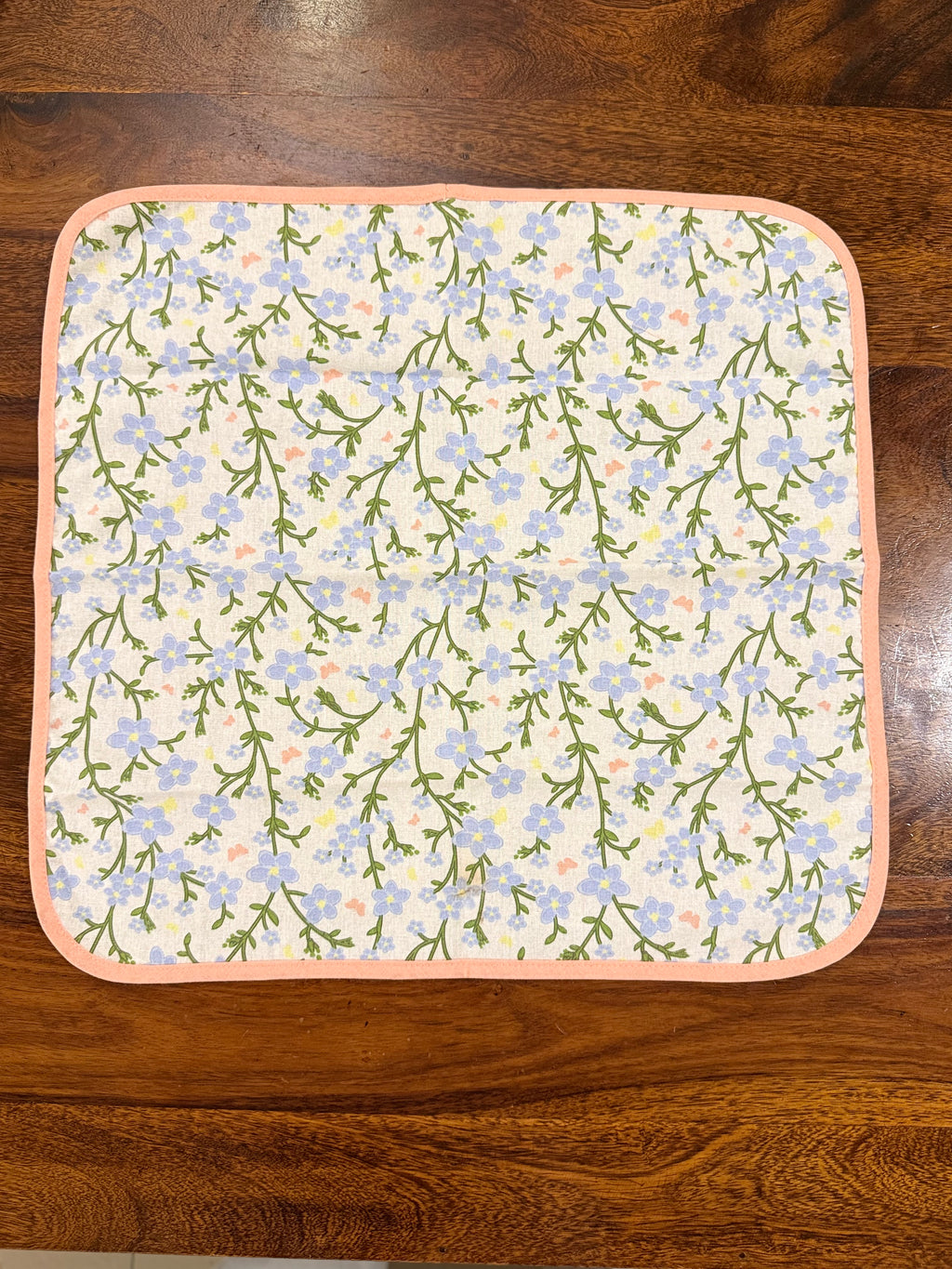 Light Blue flowers print pink borders bamboo cotton printed napkins (Set of 6)