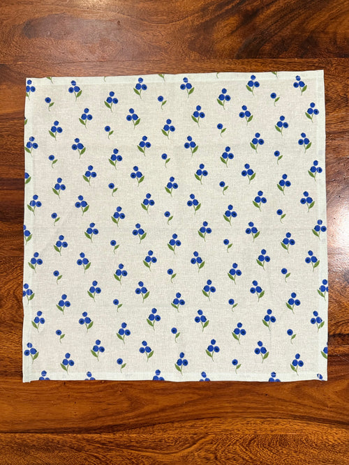 Blue flowers print bamboo cotton printed napkins (Set of 6)